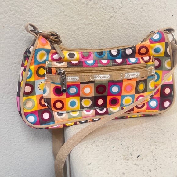 LESPORTSAC Circle‎ Polka Dot Print Small Crossbody Bag Y2K Colorful Hobo - Picture 3 of 8